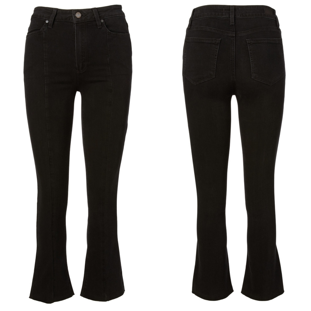 Paige Denim Black Seamed Collette Crop Flare Jeans Sz 32